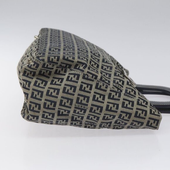 FENDI Zucchino Canvas Hand Bag Navy Silver Auth - Picture 3 of 16